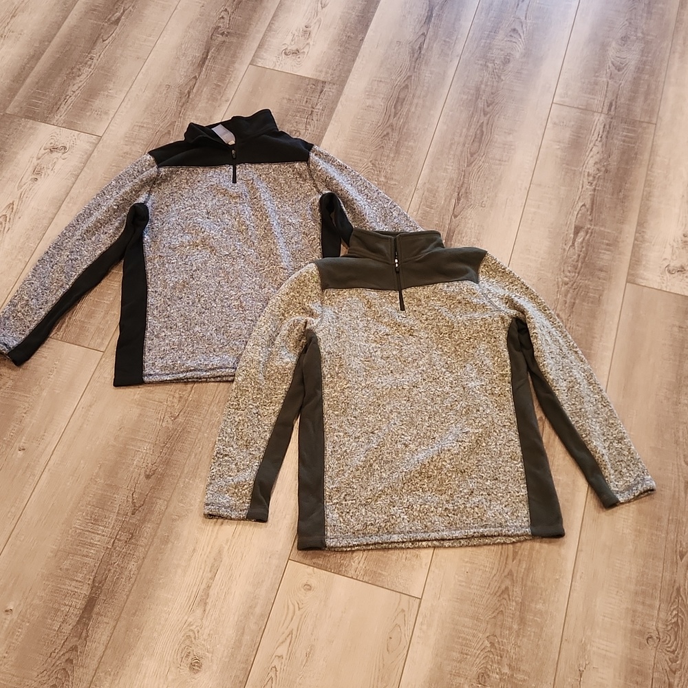 Boys size Large 12-14 Fleece pullover Green/Gray and Black/Gray.